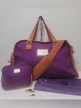 JM New York Purple Travel Weekender Bag with Brown Trim
